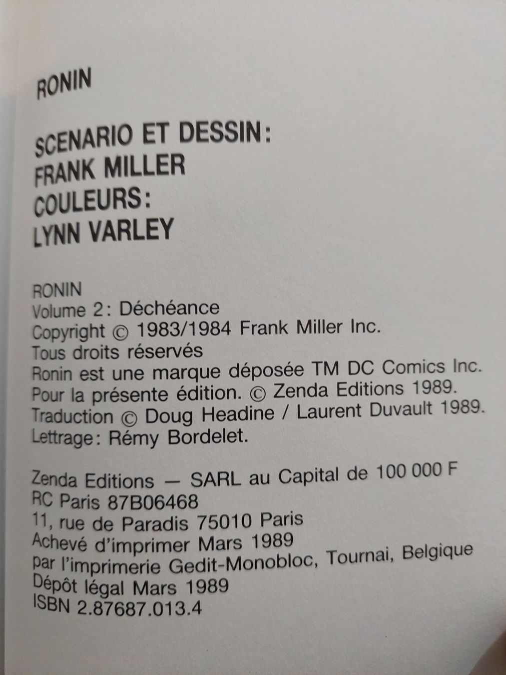 Fumetti: Ronin T.2 Déchéance Ed. Originale 1989 TBE – Usato da Genève venduto da Blu_BD 2