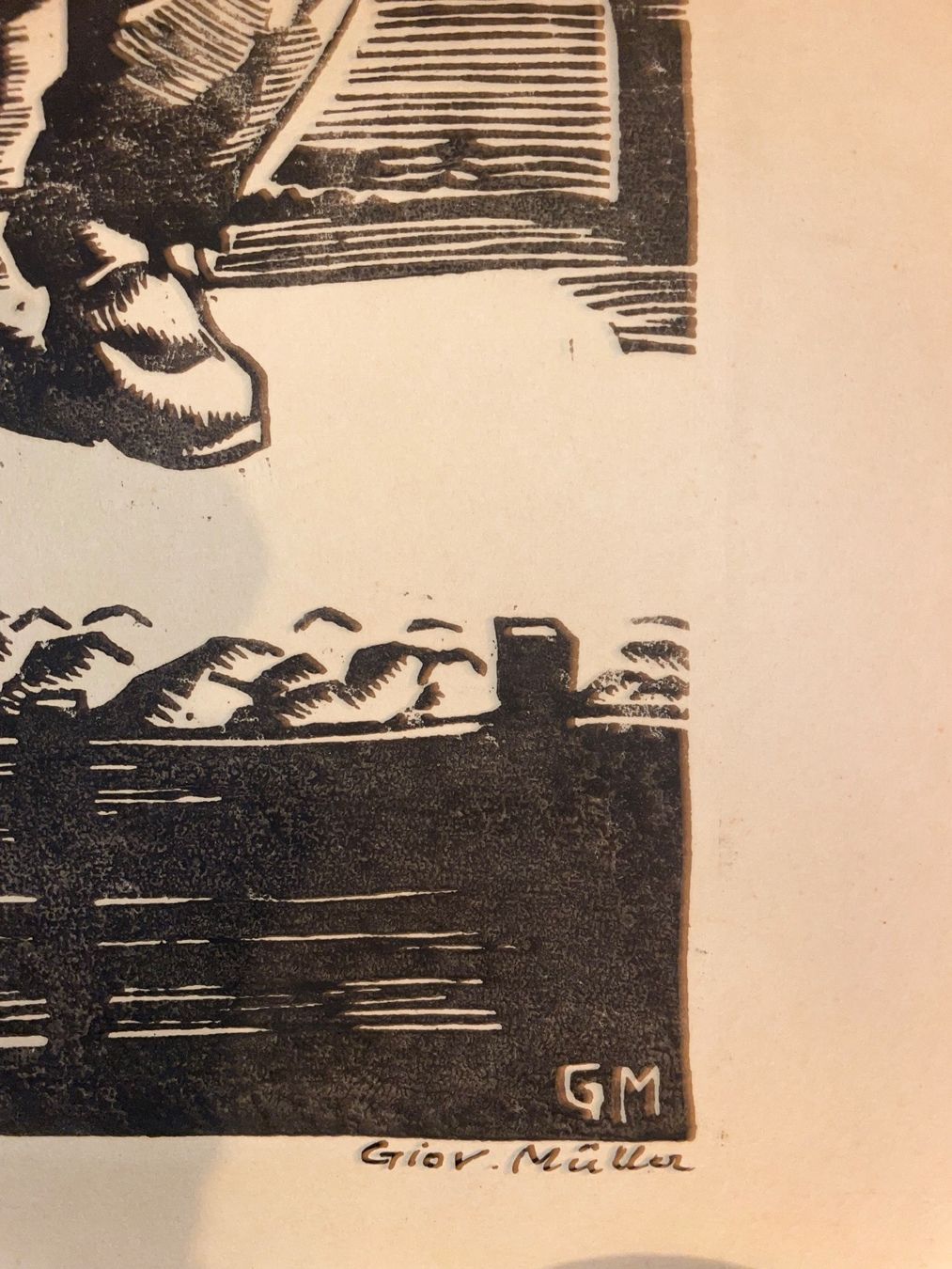 Xilografie: Handsignierter Holzschnitt Giov. Müller Bauernszene – Usato da Cham venduto da Chramschopf 2