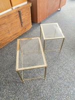 Vintage 2er Set Gold Beistelltische Glas, 54x53x26cm