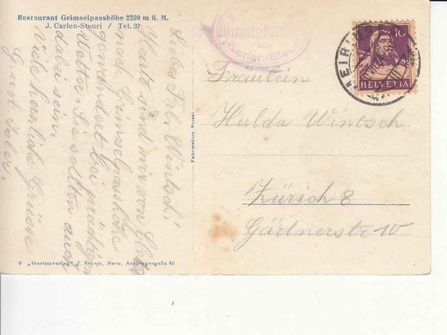 Cartes postales: Grimsel Passhöhe 1934 – D'occasion à Bürglen TG par StampGraf 1