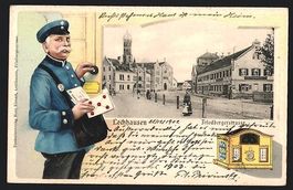 Augsburg, Briefträger mit Brief klingel