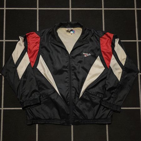 Vintage Reebok Vector Windbreaker Jacket Black Red White 90s