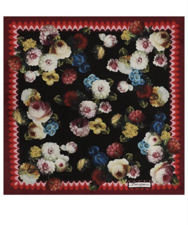 Dolce & Gabbana Floral Print Silk Scarf Black Red as new