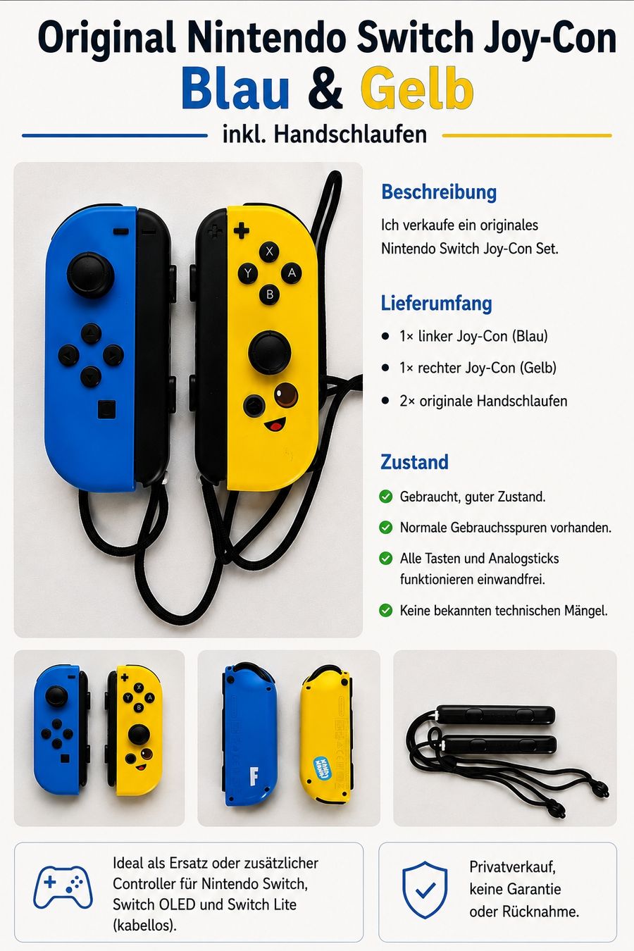 Controller: Nintendo Switch Joy-Con Blau & Gelb mit Handschlaufen – Usato da Ehrendingen venduto da lax21