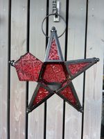 3 Stern Laterne Glas rot und Metall