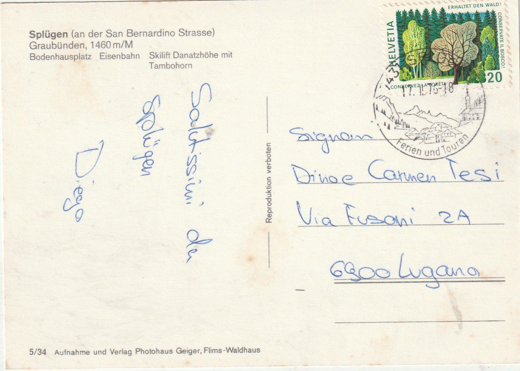 Cartoline postali: Splügen Winter MBK – Usato da Lumbrein venduto da made02