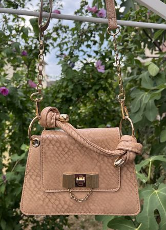 Hand- / Umhängetasche Beige mit Schlangenmuster- TOP Zustand
