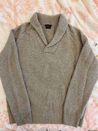 Massimo Dutti 100% Wool Sweater  Beige Shawl Collar