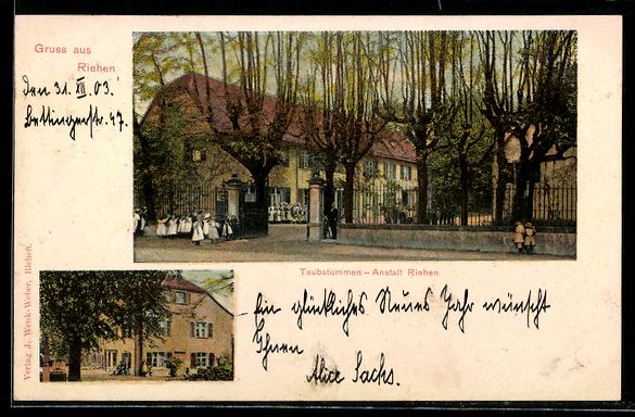 Cartoline postali: Riehen, Taubstummen-Anstalt aus verschie – Usato da Berlin venduto da bartko-reher