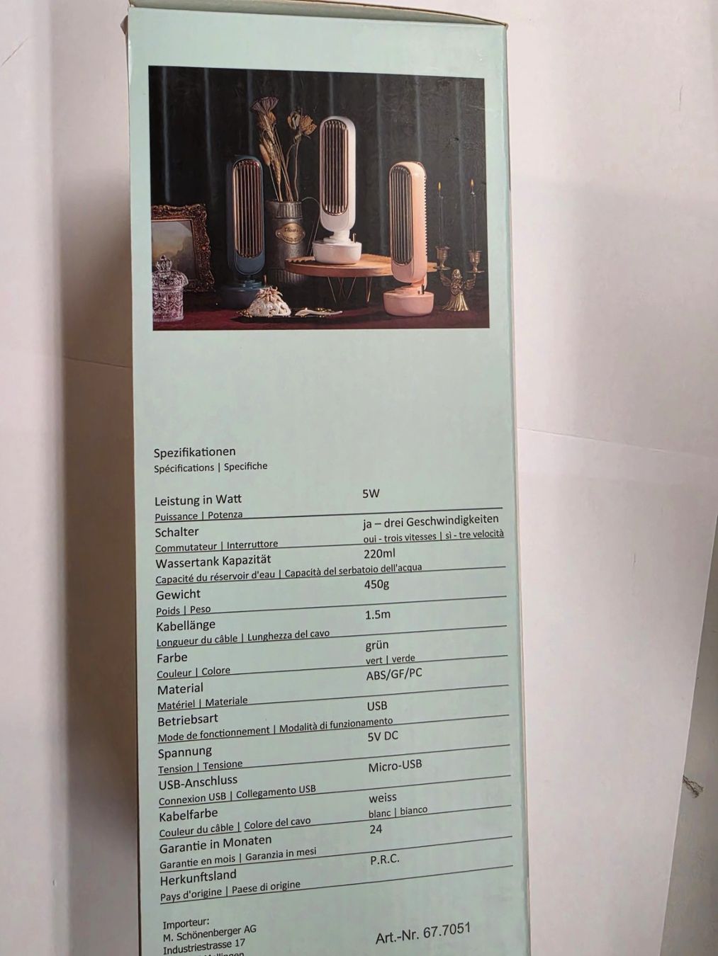 Ventilatori: USB-Ventilator und Luftbefeuchter, neu, Farbe grün – Nuovo e nell'imballaggio originale da Rheinfelden venduto da s-KONNEKT 2