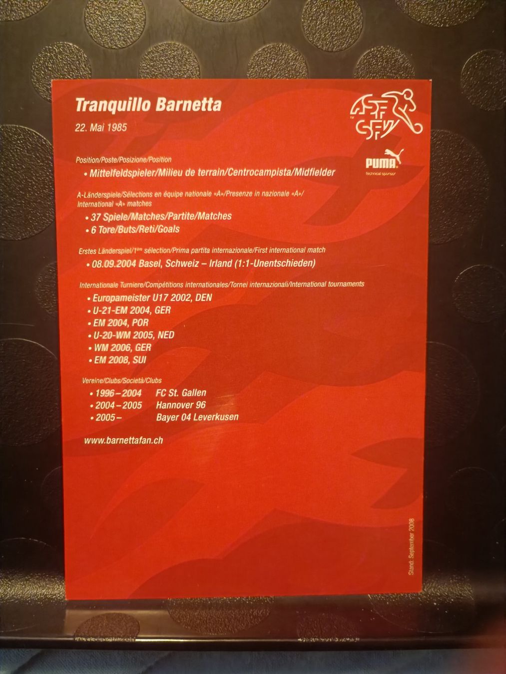 Autografi: Tranquillo Barnetta - handsigniert SFV Karte – Usato da Menziken venduto da Artographs 1