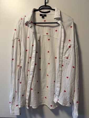 C&A Damen Hemd musselin Weiss mit Herzen 