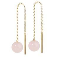 Paar Ohrhänger Paar Echt Rosenquarz Durchzieher 6mm Gelbgold