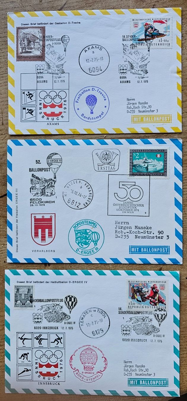 Tutti i francobolli: Österreich- 3 Briefe mit Ballonpost – Nuovo (secondo la descrizione) da Les Valettes venduto da Nuba1