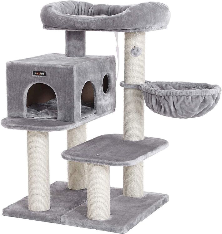 QLS Kratzbaum XXL 255 Cm Fr Katzen  Mit Haus, Tunnel, Hngematten &  Sisalstmmen Stabil & Kippsicher QLS Katzen Spielbaum