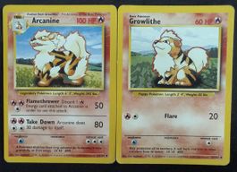 Arcanine and Growlithe Pokemon Base Set 4th Print 23,28/102