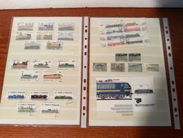 Collection de timbres sur le thème des trains divers pays