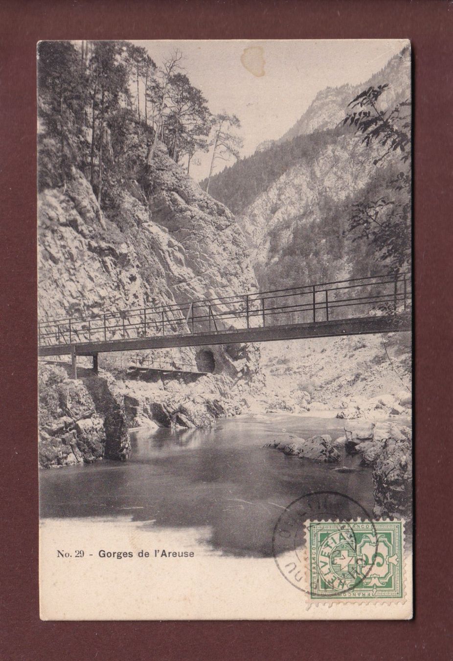 Cartoline postali: GORGES DE L'AREUSE - 1907 – Usato da Pully venduto da nicecards