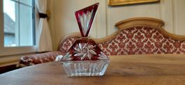 Dose Kristall Rot mit Facettenschliff 10 cm  Bleikristall