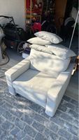 Sessel Leder hellgrau mit 4 Kissen Leder