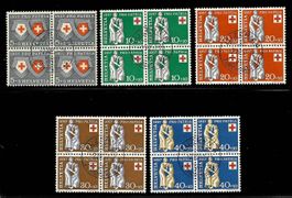 1957, B81-85 Viererblockserie zentrisch gestempelt (15215)