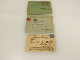 1899-1902 Zunr. 61B, 62B, 3 Ziffernbelege, 2 Firmenumschläge