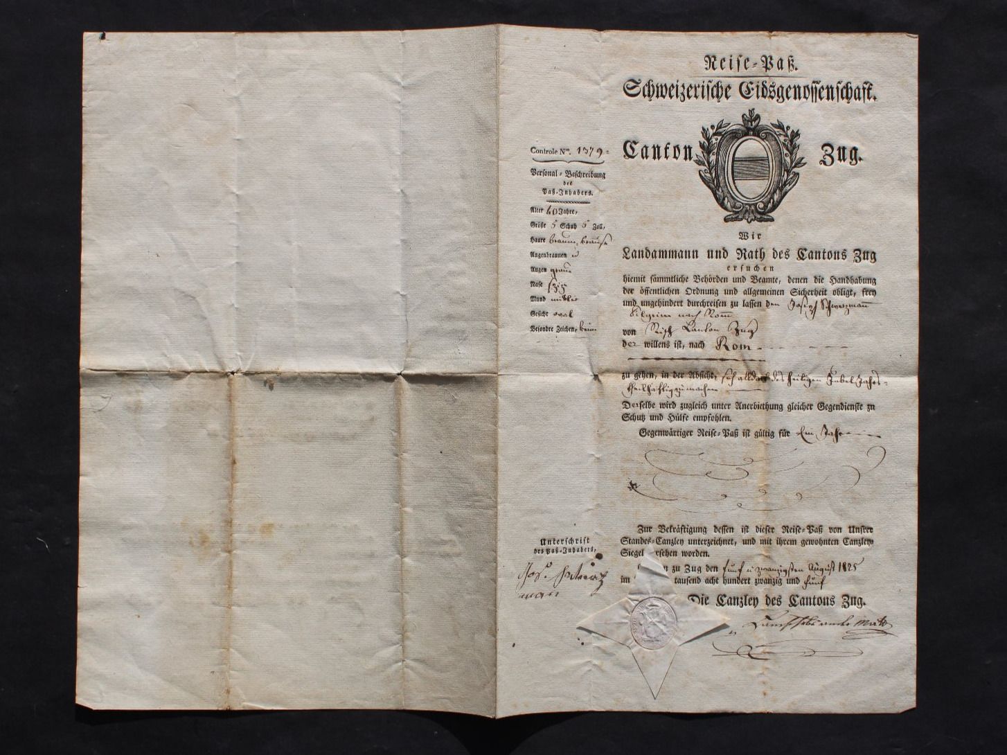 Bücher: REISE-PASS SCHWEIZERISCHE EIDSGENOSSENSCHAFT,1825,SELTEN – Gebraucht aus Guensberg von  4