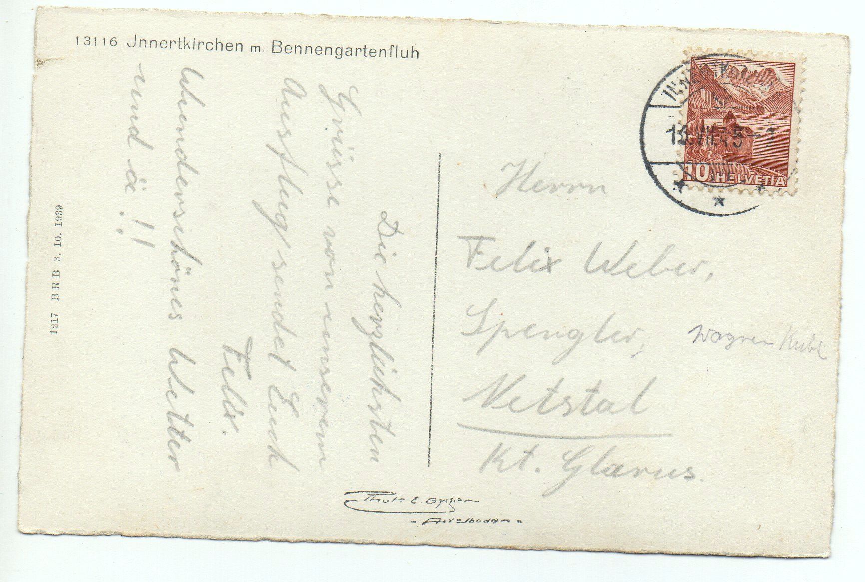 Ansichtskarten: INNERTKIRCHEN m. Bennengartenfluh – Gebraucht aus Jona von philajona 1