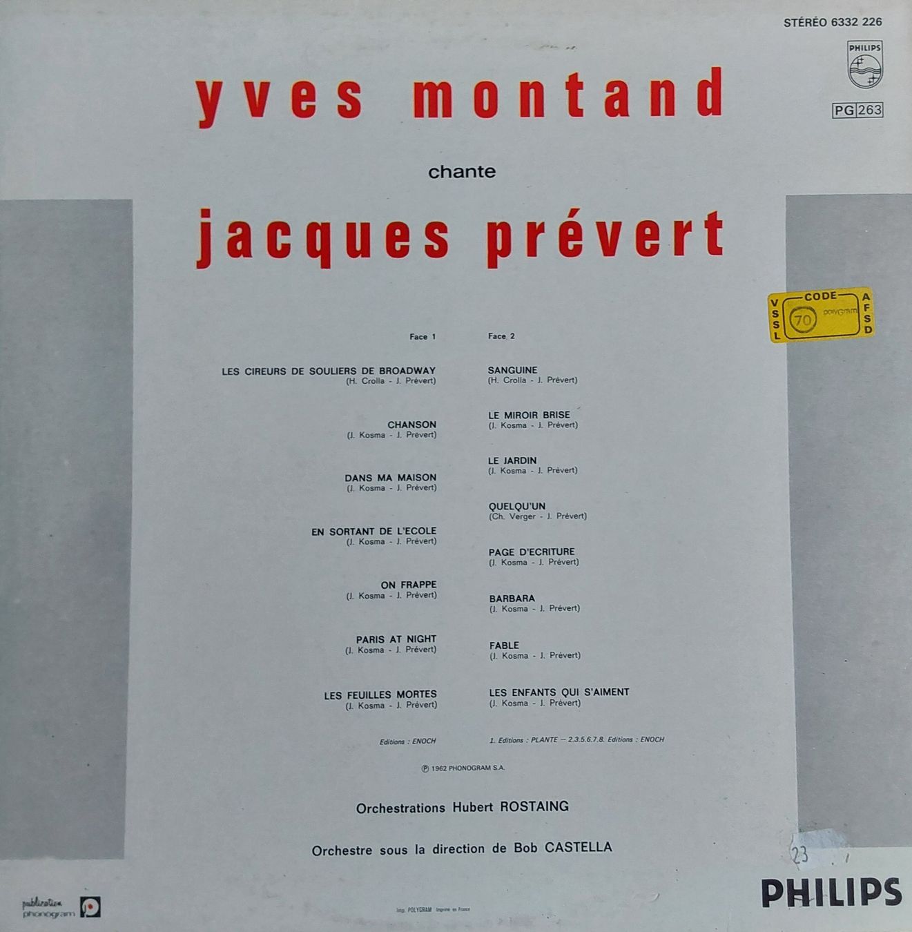 Schallplatten: LP Vinyl - Yves Montand Chante Prévert – Gebraucht aus Villeret von Fil11 1