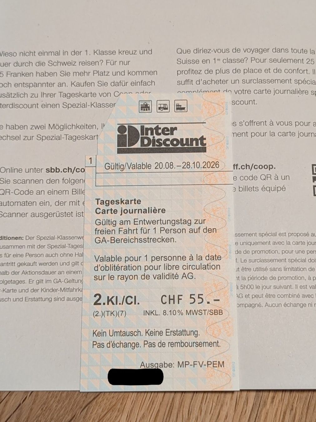 Tickets: Tageskarte SBB – Neu (gemäss Beschreibung) aus Cham von blu_728v 1