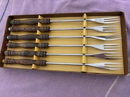 vintage  Swiss Made Fonduegabeln 6 Stück OVP -wie neu 1970er