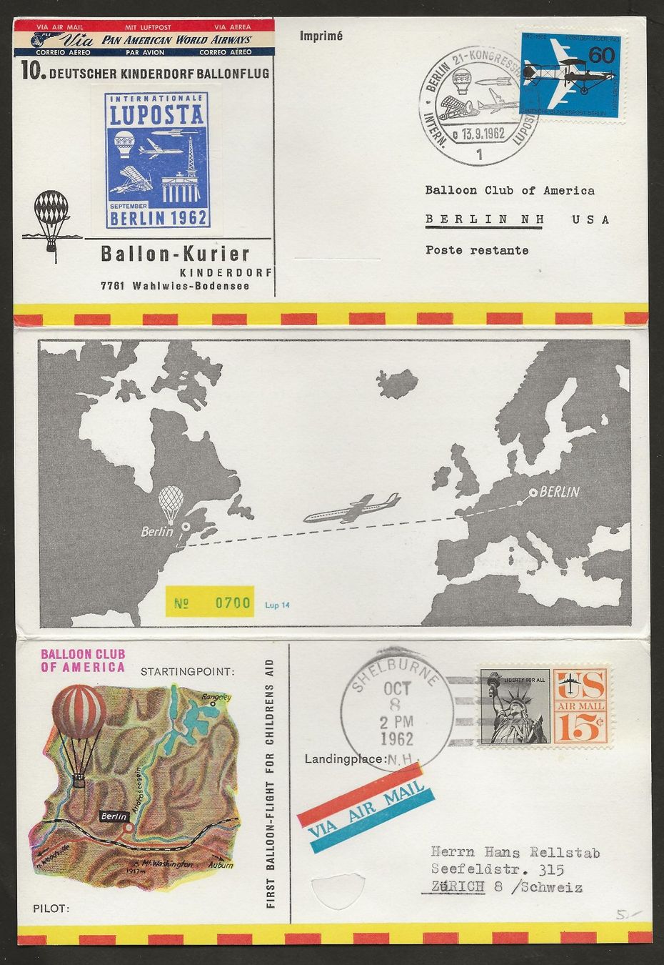 Tutti i francobolli: Ballon USA 1962 Berlin Berlin  Luftpost – Usato da Au ZH venduto da xelagreb01