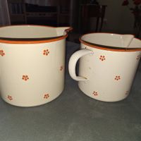 Antikes Set Vintage Emaille Milchtopf , mega sweet