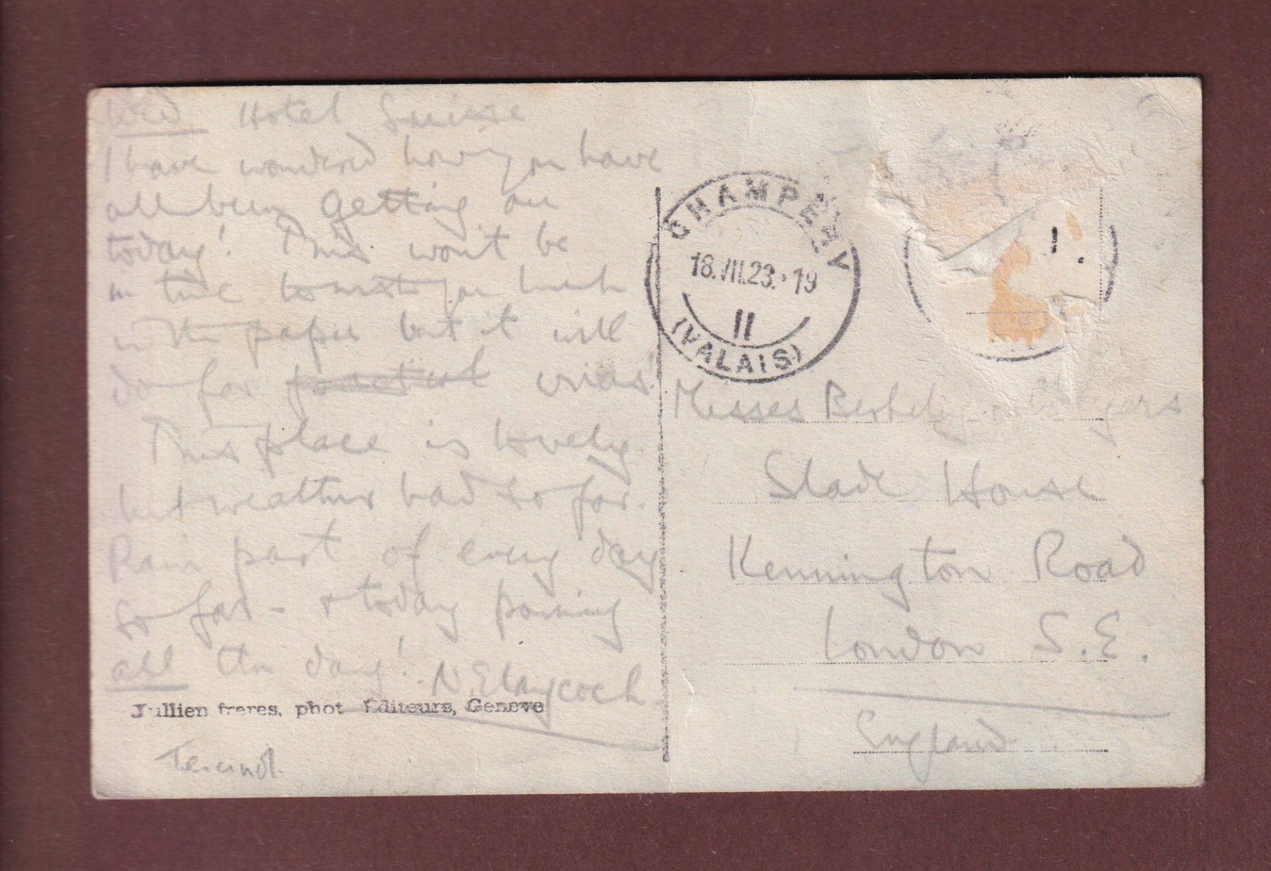Cartes postales: CHAMPERY - Dents Blanches - 1923 – D'occasion à Pully par nicecards-shop 1