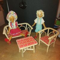 Holzmöbel Puppenstube Sofa Sessel Tisch 2 ,Puppen Vintage