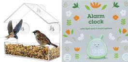 Acryl Fenster-Vogel-Haus Futterspender + Coop Kinderwecker