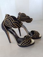 Oscar de la Renta Sandalen Schwarz Gold, Grösse 37.5
