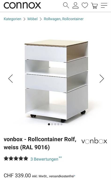 Banconi: vonbox - Rollcontainer Rolf, weiss (RAL 9016) – Usato da Uesslingen venduto da san_9thy 3