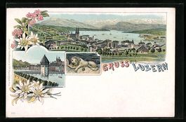 Litho Luzern, Teilansicht mit Brücke un