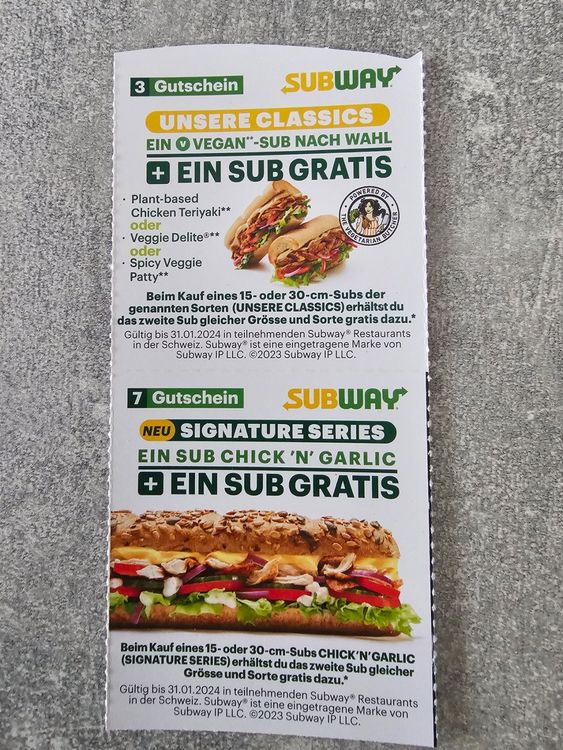 Subway Gutschein Kalender 