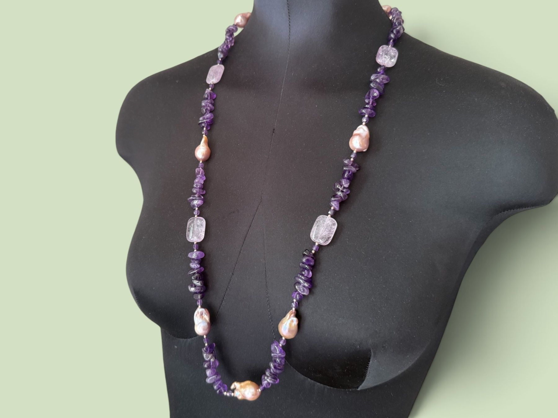 Ketten: Neue Halskette mit Amethyst, Barockperlen, Silberverschluss – Neu und originalverpackt aus Lamone von LaCantinaMagica 3