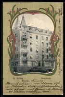AK St. Gallen, Büchelstraße im Passepartout mit Pflanzen