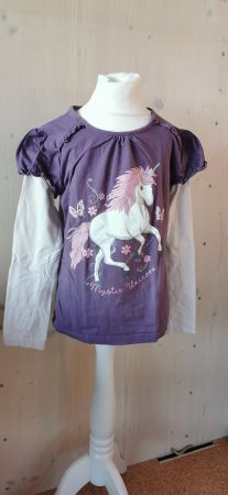 Lila Langarmshirt mit Einhorn Motiv, Grösse 128
