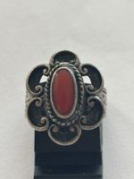 Ring Silber 925 mit Koralle antiker Schmuck gebraucht