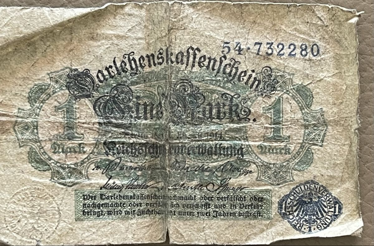 Banconote: 1 Mark Darlehenskassenschein 1914 used – Usato da Bern venduto da TamSham