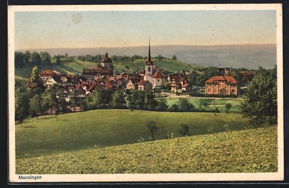 Cartes postales: AK Menzingen, Teilansicht mit Kirche – D'occasion à Berlin par bartko-reher