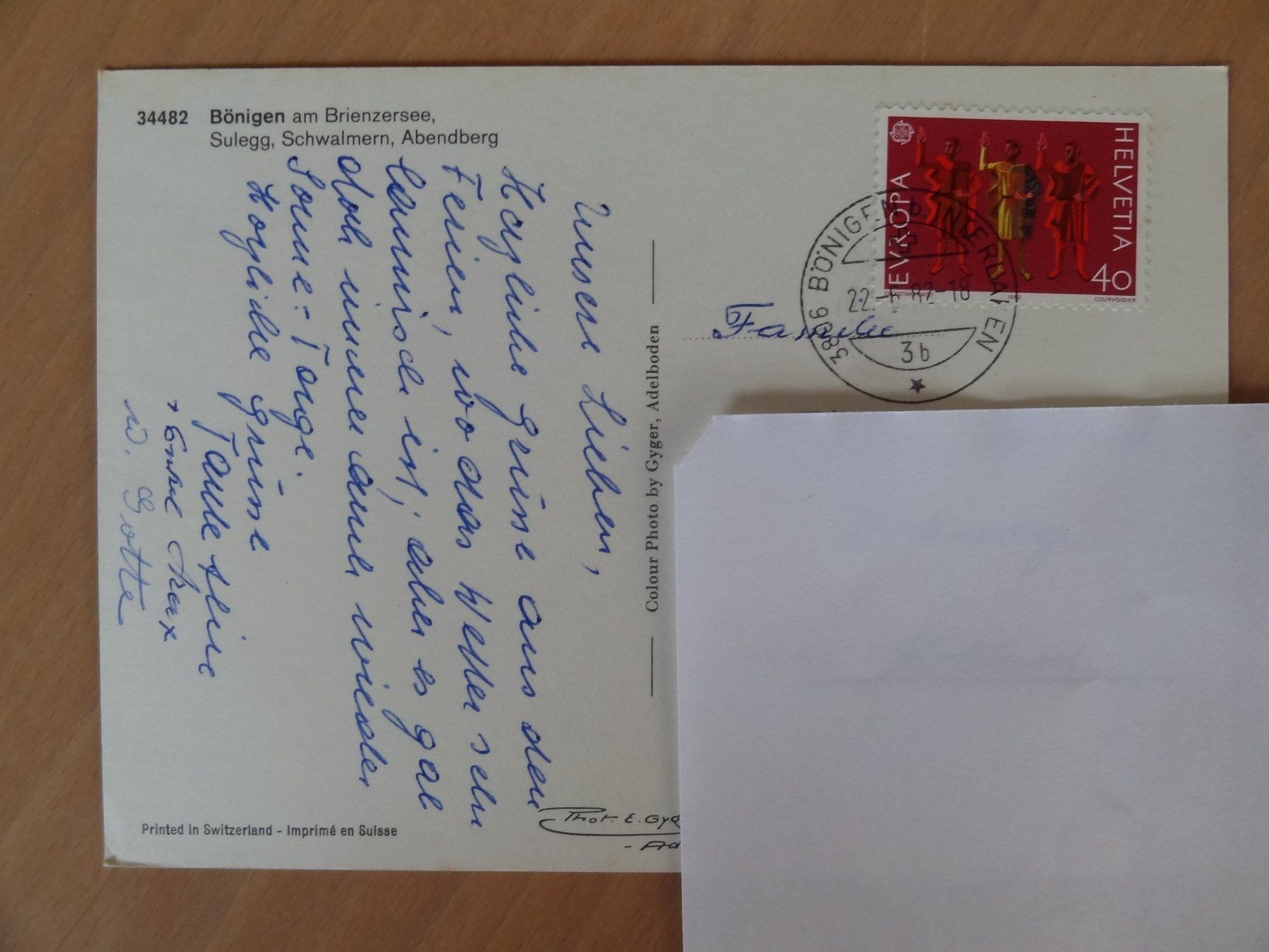 Cartoline postali: Bönigen sur Brienzersee - 1982 – Usato da St Léonard venduto da Riglin 1