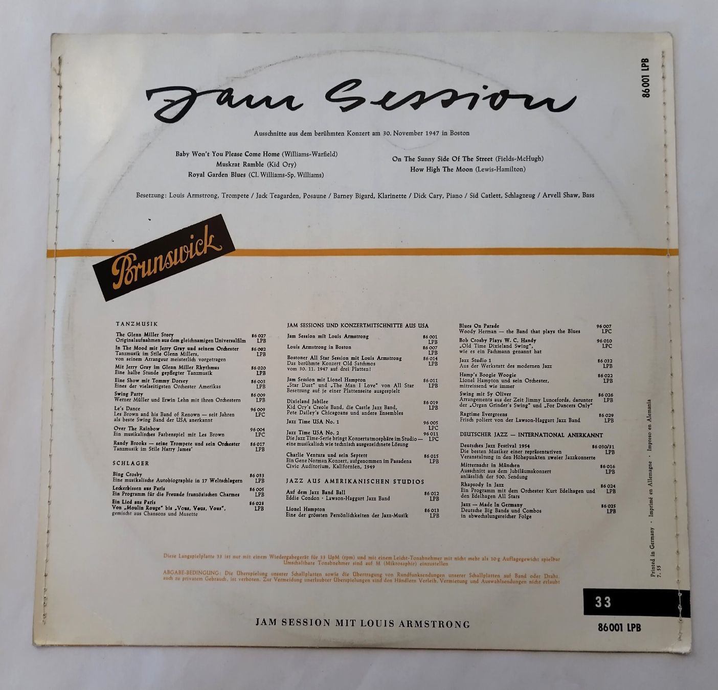 Dischi in vinile: Jam Session mit Louis Armstrong / 10Inch LP 1955 – Usato da Bellach venduto da JingleJerry 1