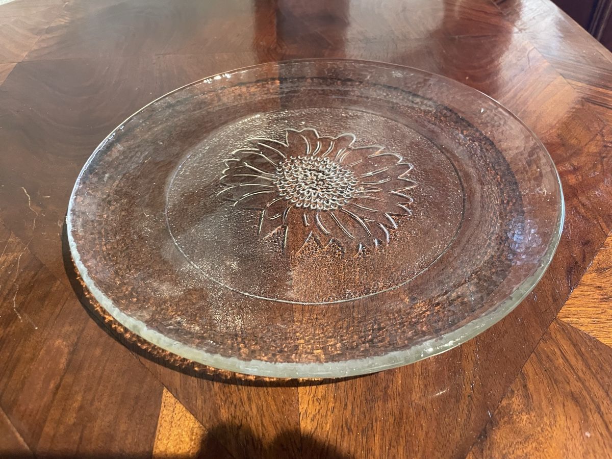 Glasi Hergiswil Piatti di portata: Glasplatte mit Sonnenblumenmuster, Glasi Hergiswil – Usato da Luzern venduto da predator11