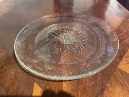 Glasplatte mit Sonnenblumenmuster, Glasi Hergiswil